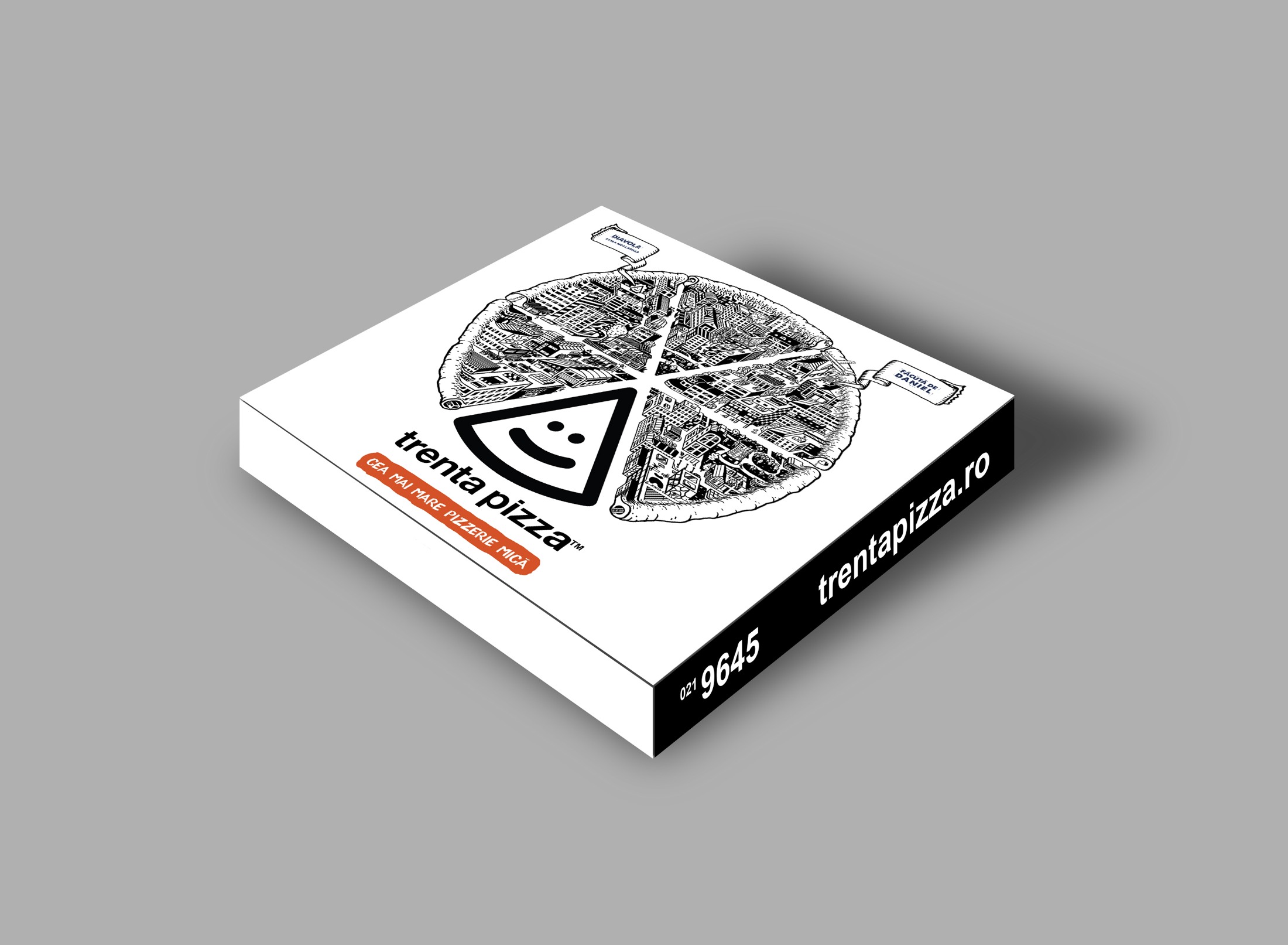 Cutie de pizza — mockup original